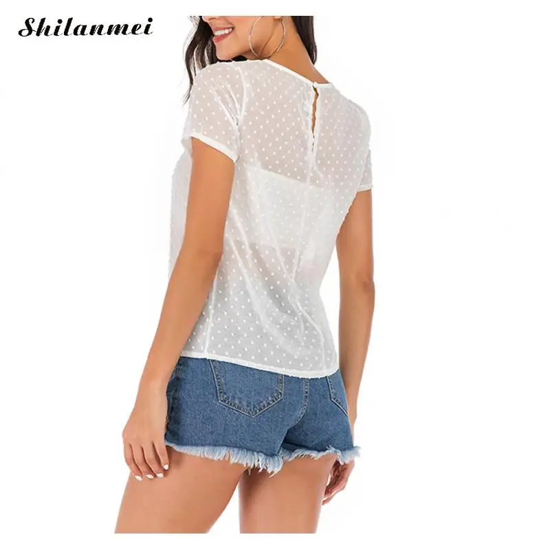 

Chiffon Summer Women Ladies Blouse Hollow O Neck Shirts Shortsleeve White Ruffle Top Summer Blouses Elegant Blouse For Female