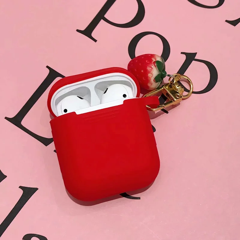 Для Airpods 2 Чехол милый оранжевый клубника Мягкий силиконовый чехол для защитный
