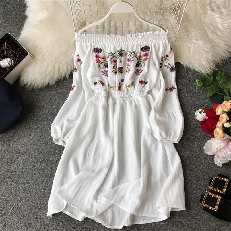2021 с открытыми плечами сексуальное Vestidos Сезон весна-лето Платье вышитыми цветами