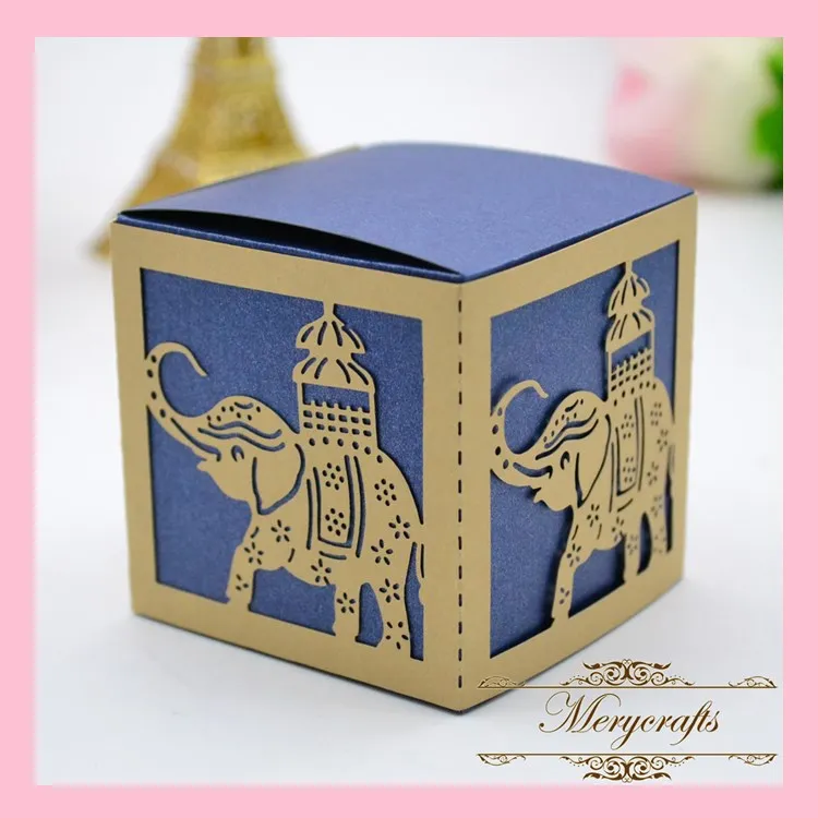 

2017 New Design Wholesale Elephant Animals Pattern Customizable Festival Decorations Laser Cut Candy Box Favor Box