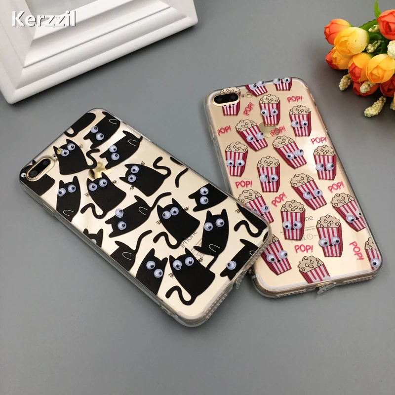 Для iphone7 7 plus 3D милый мультфильм двигаться ГЛАЗ большой рот пончик кактус попкорн