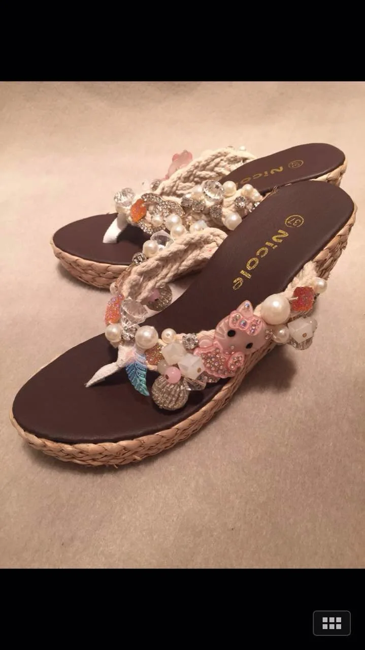 2015 New Summer High Heel Sandals Women Wedges Flip Flops Lovely KT Handmade Size 35-39 | Обувь
