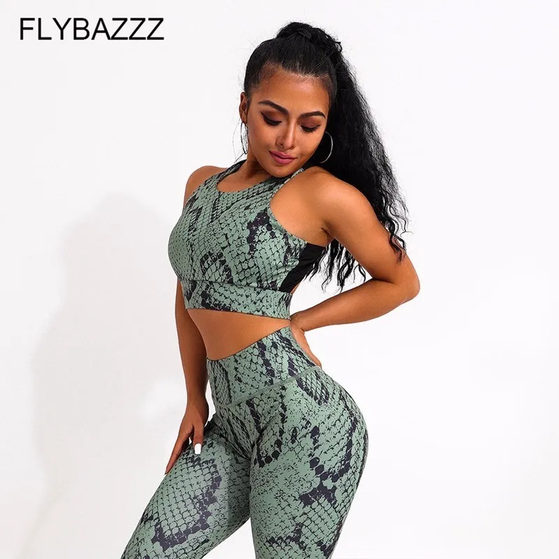 Sexy Snake Printed Yoga Sets Women's Sportswear Gym Clothing Fitness Leggings Push Up Workout Running Sports Suit Bra Yoga Pants