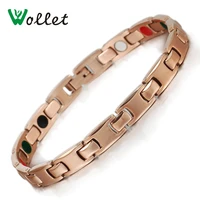 wollet jewelry 5 in 1 health care 22cm healing energy pure titanium magnetic bracelet for women rose gold color one row