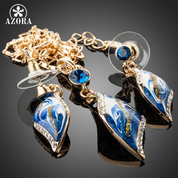 Набор украшений AZORA с золотистым цветом и рисунком масляной живописи в виде сережек и ожерелья TG0033.