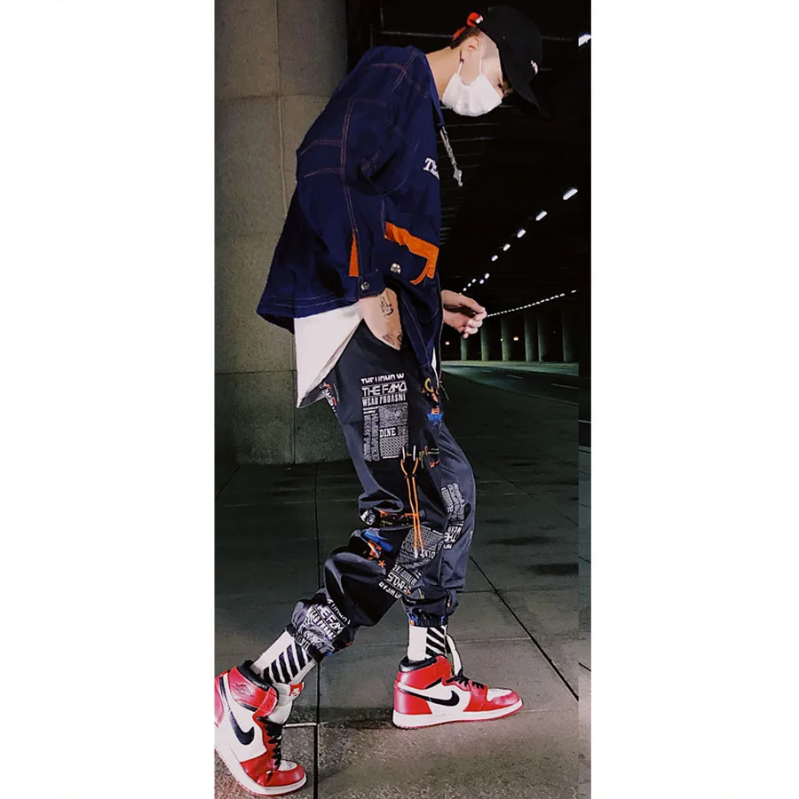 

Men pants 2021 new arrival spring and autumn hip hop letter habenular male ankle-length pants black white Korean style n20
