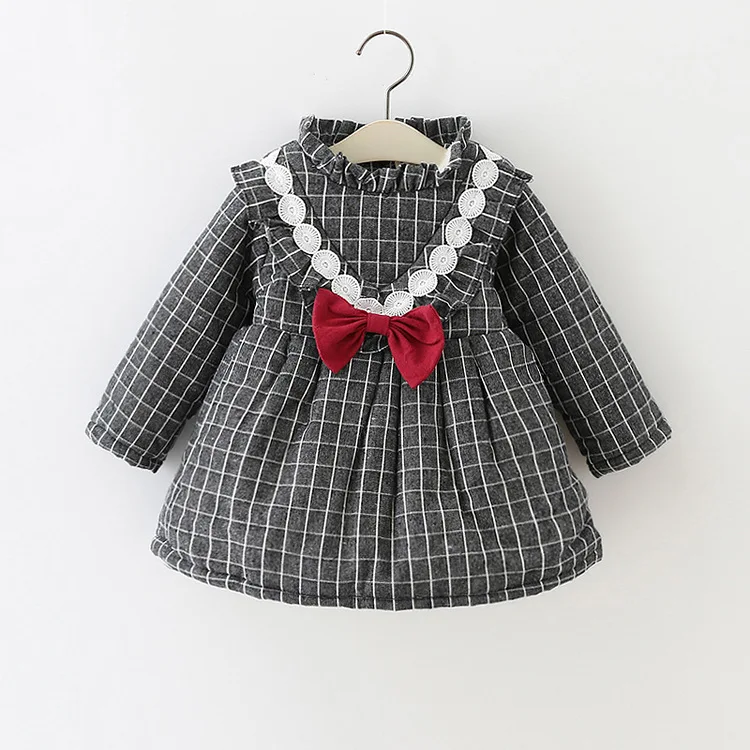 Baby girl print dresses kids winter baby dress Shear plush frocks casual plaid | Детская одежда и обувь