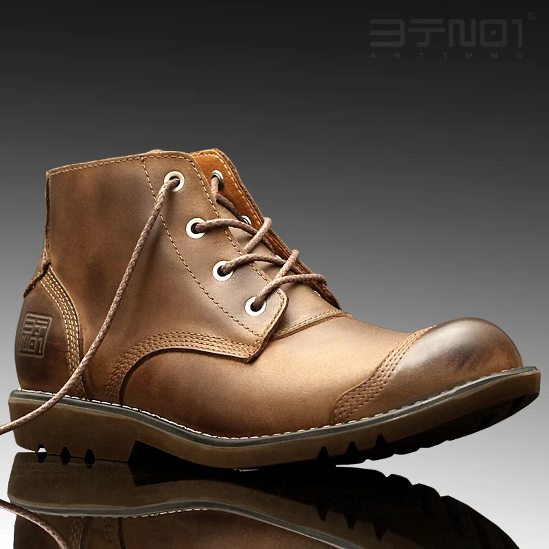 Khaki Brown Горячее предложение! Распродажа! Обувь из натуральной кожи в стиле ретро; мужские рабочие ботинки на шнуровке с круглым носком; зимняя обувь - Цвет: Khaki Brown