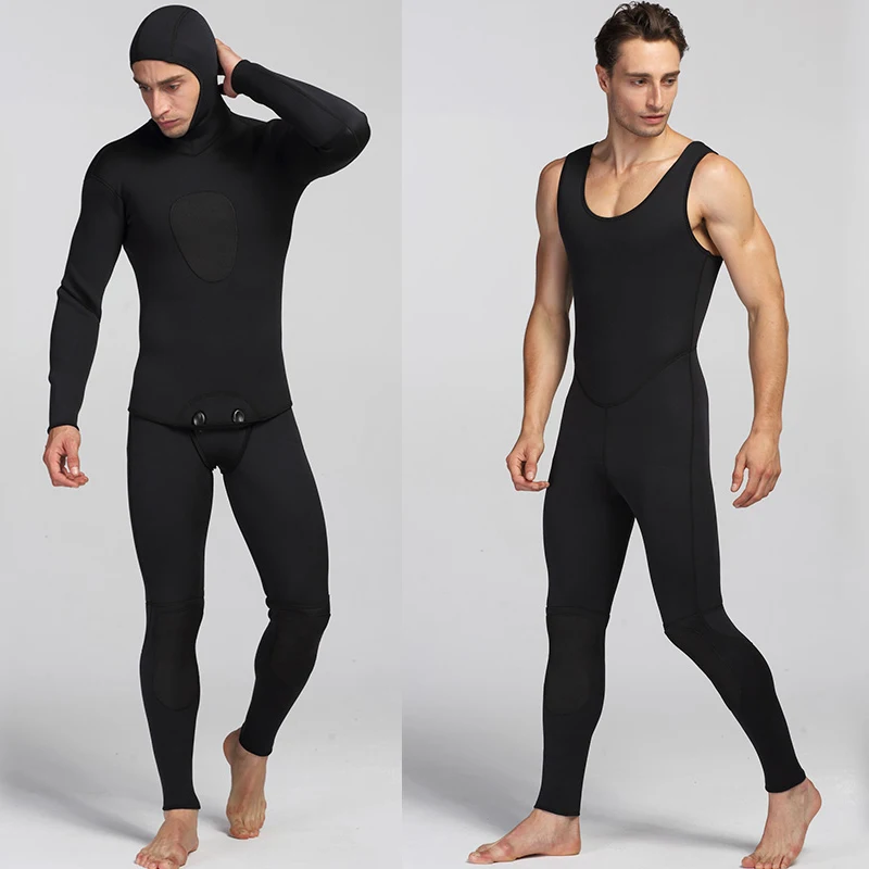 

3mm Neoprene towel lining Diving Suit for Men Swimming Surfing Jump Suit Surfacing Warm Wetsuit Two Pieces Plus Size S-XXXL