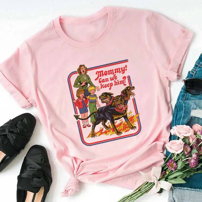 Модная женская Винтажная футболка в Корейском стиле, в стиле Харадзюку, 80 s, 90 s, забавная розовая Женская футболка с круглым вырезом и принтом Devil News Live - Цвет: 1493pink