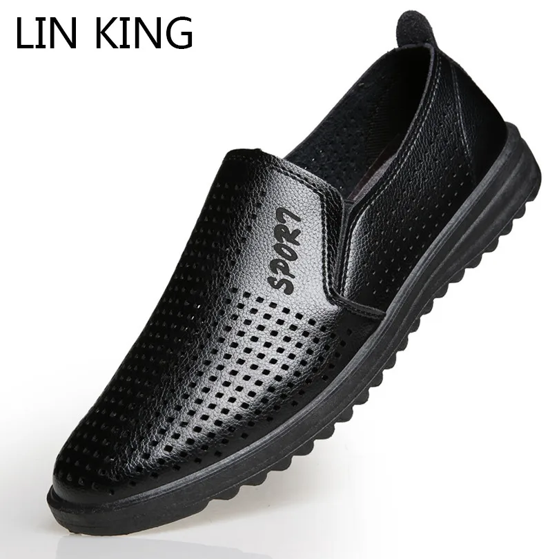 LIN KING Spring Autumn Men Loafers Moccasins Shoes Pu Leather Slip On Lazy Casual Breathable Male Hollow Out Flats | Обувь