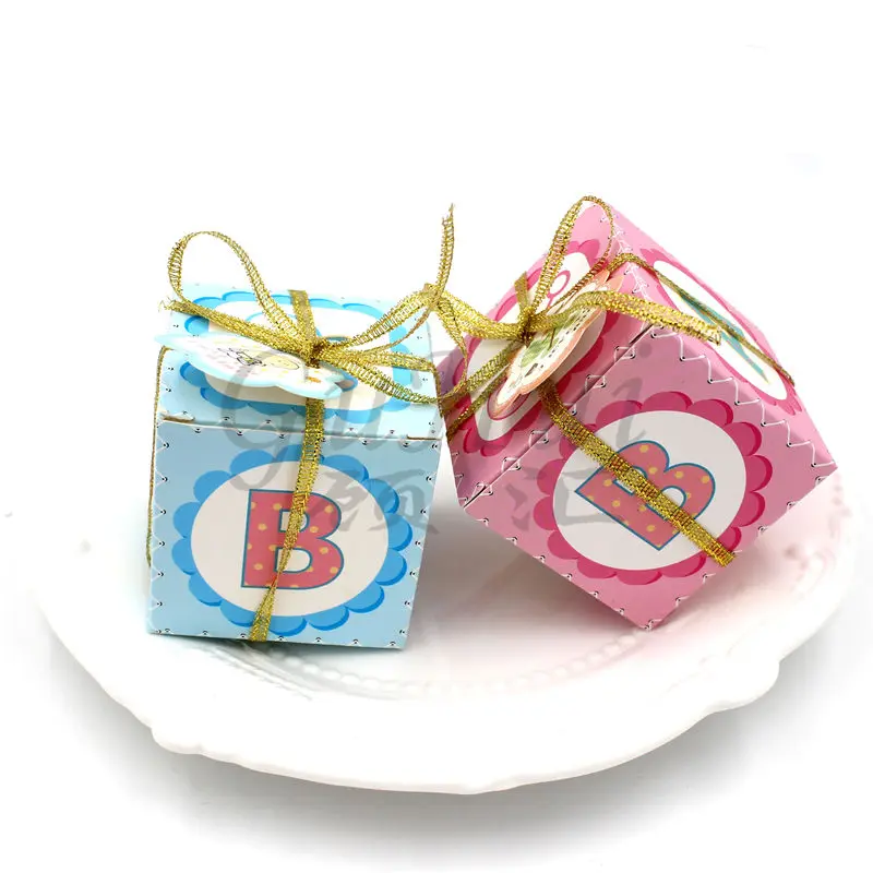 Розовый и синий Алфавит бумажная коробка конфеты Дети душ свадьба пользу