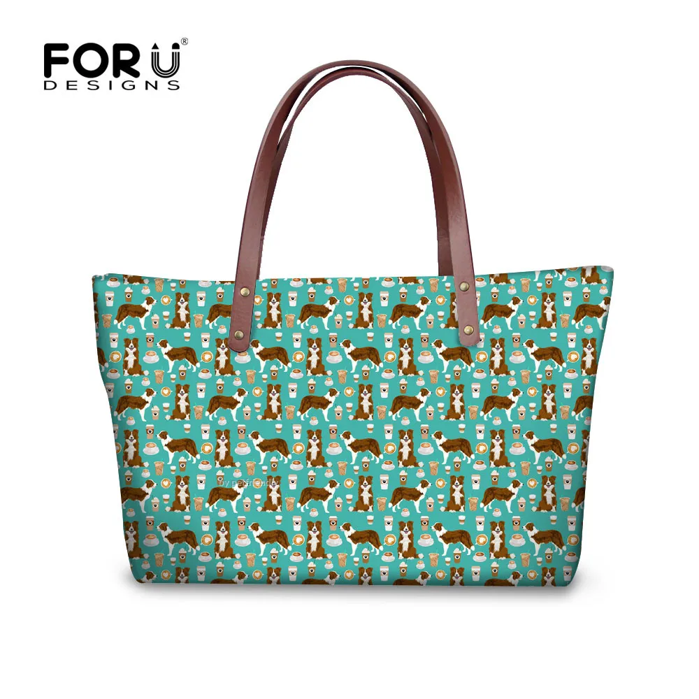 

FORUDESIGNS 2 шт./компл. женские сумки через плечо с принтом бордюра колли женские сумки с верхней ручкой и кожаный кошелек повседневные женские т...