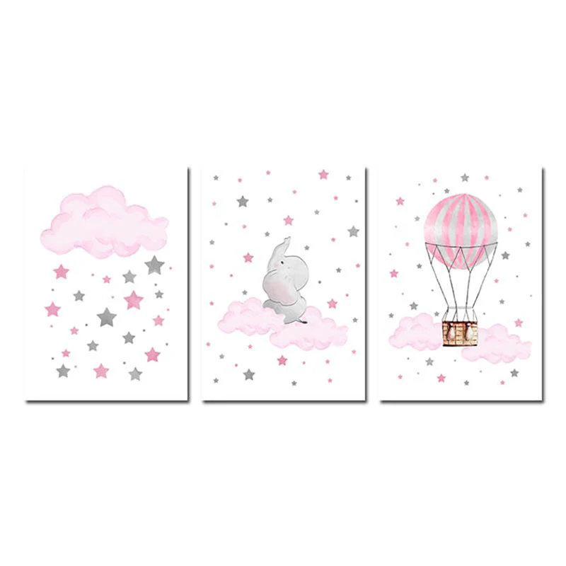 3 pcs Set Детский плакат с облаком и воздушным шаром для детской комнаты, настенное искусство, печать на холсте, декоративная картина, украшение для детской спальни - Цвет: 3 pcs Set