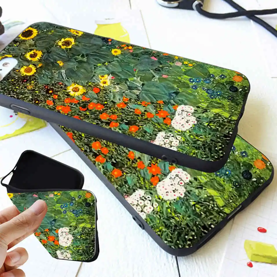 Coque Gustav Klimt Bauerngarten mit Sonnenblumen Fitted s Phone Case for iPhone X 5S XR XS Max SE 6 S 6s 7 8 Plus Cover | Мобильные