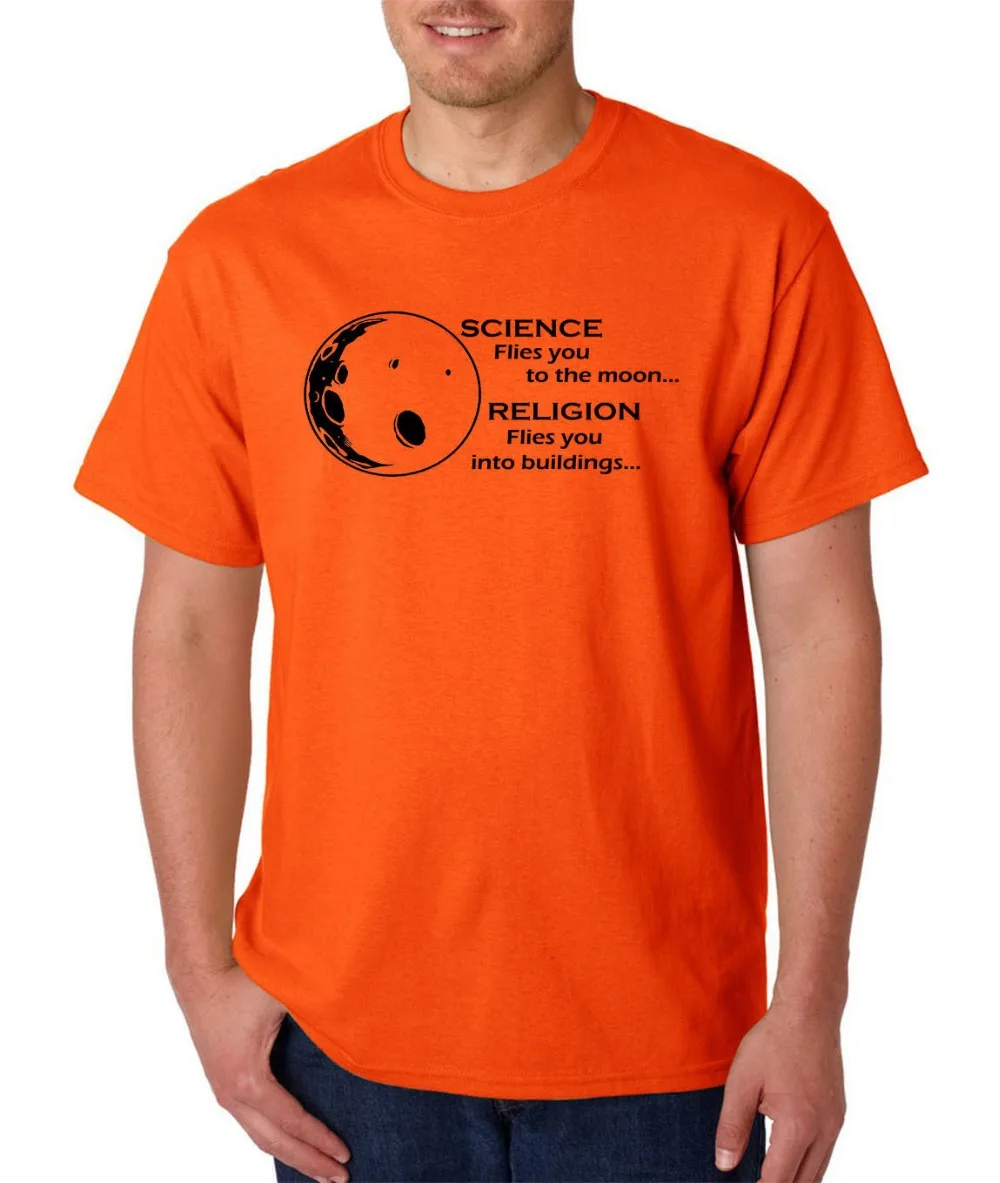 Футболка Science Fly You To The Moon Religion Into Buildings Atheist Agnostic недорогие футболки с принтом на