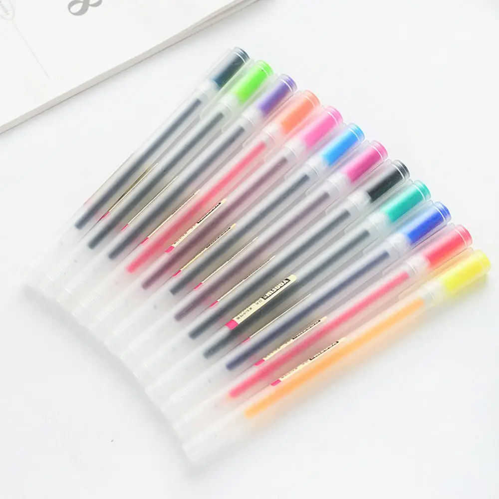 

12 Pcs/lot Simple Style Colored Gel Pens Transparent Scrub Colour Ink Pen Marker for School Student Office Supplies