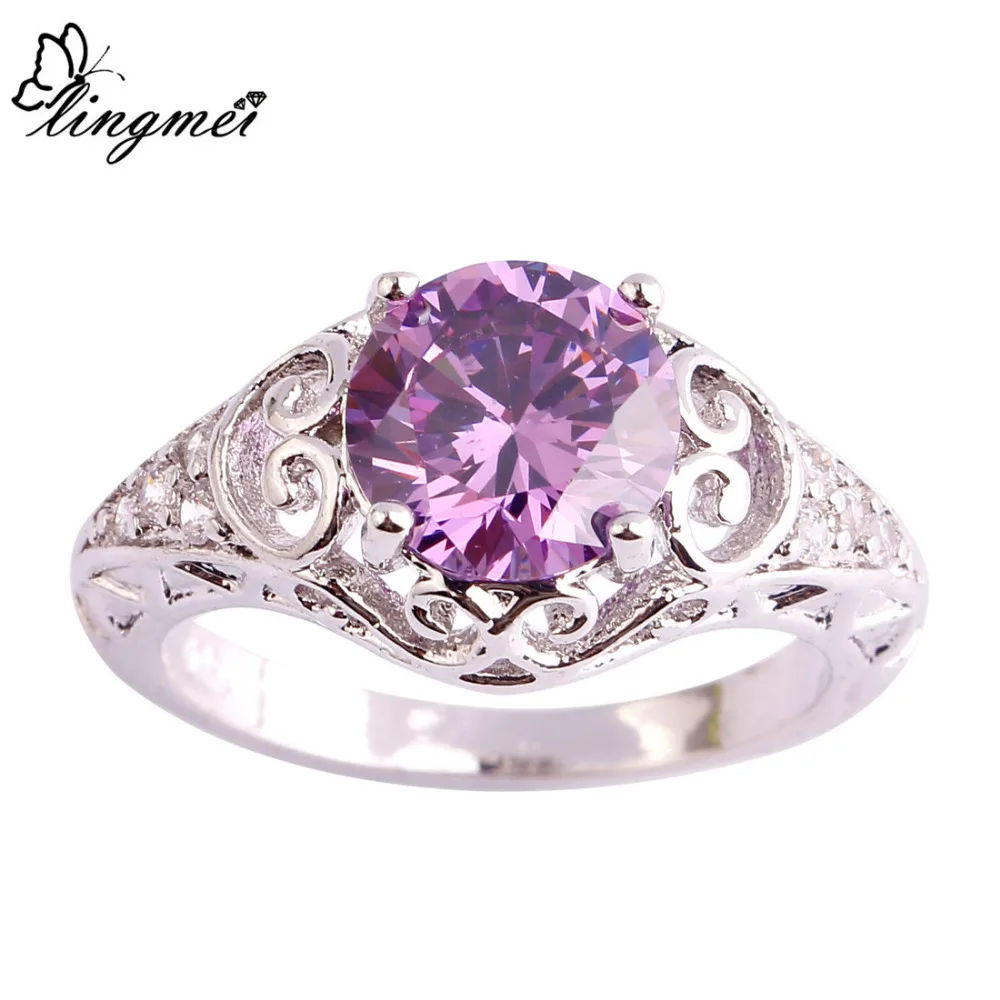 Женское кольцо с фиолетовым радужным и белым фианитом Размеры 6 10 11|ring size|women fashion