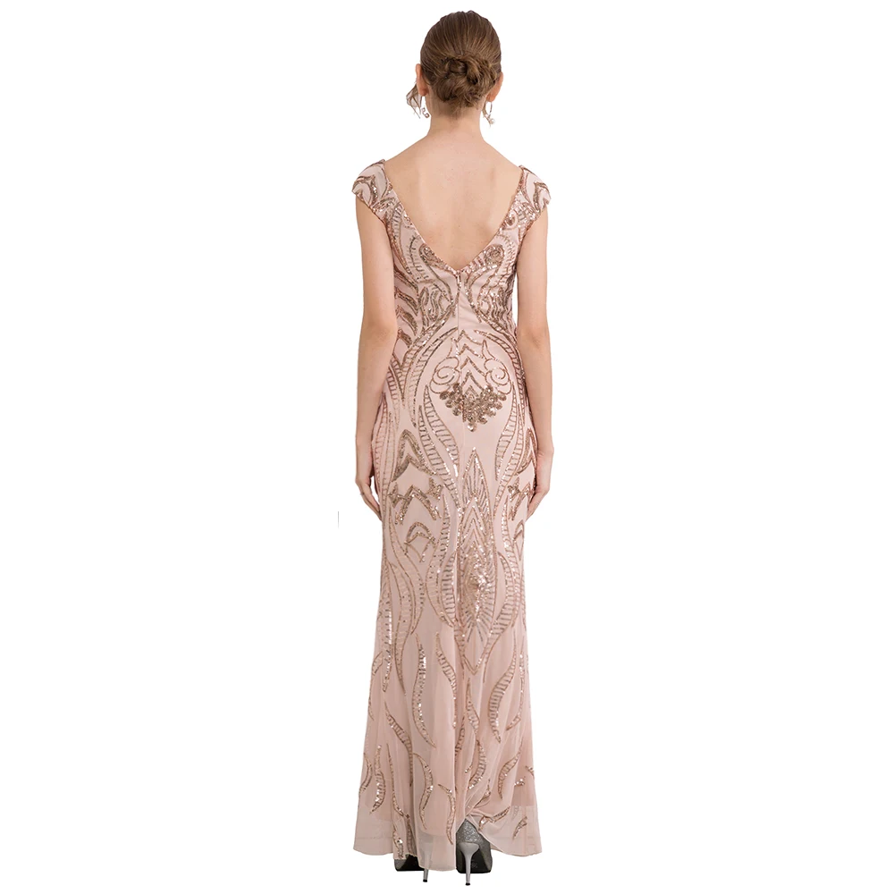 Женское платье с блестками Angel-fashions длинное вечернее рукавом-крылышком расшитое