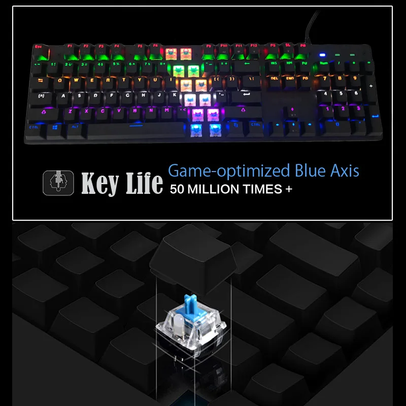 JK300 USB Проводная игровая клавиатура Механическая синяя ось RGB подсветка