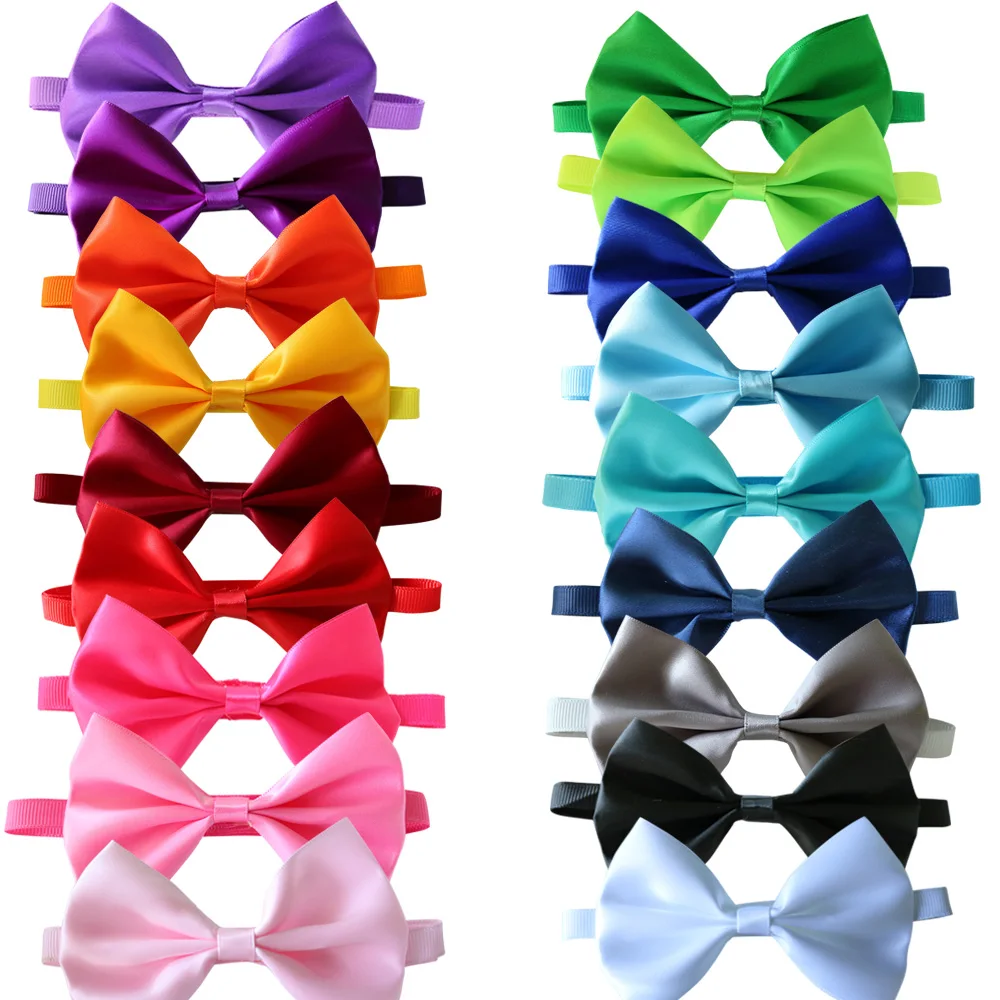 

100pcs Pet Cat Dog Bow Ties Solid Ribbon Pet Dog Bowtie Neckties Samll-Middle Dog Holiday Grooming Accessories 18 colours