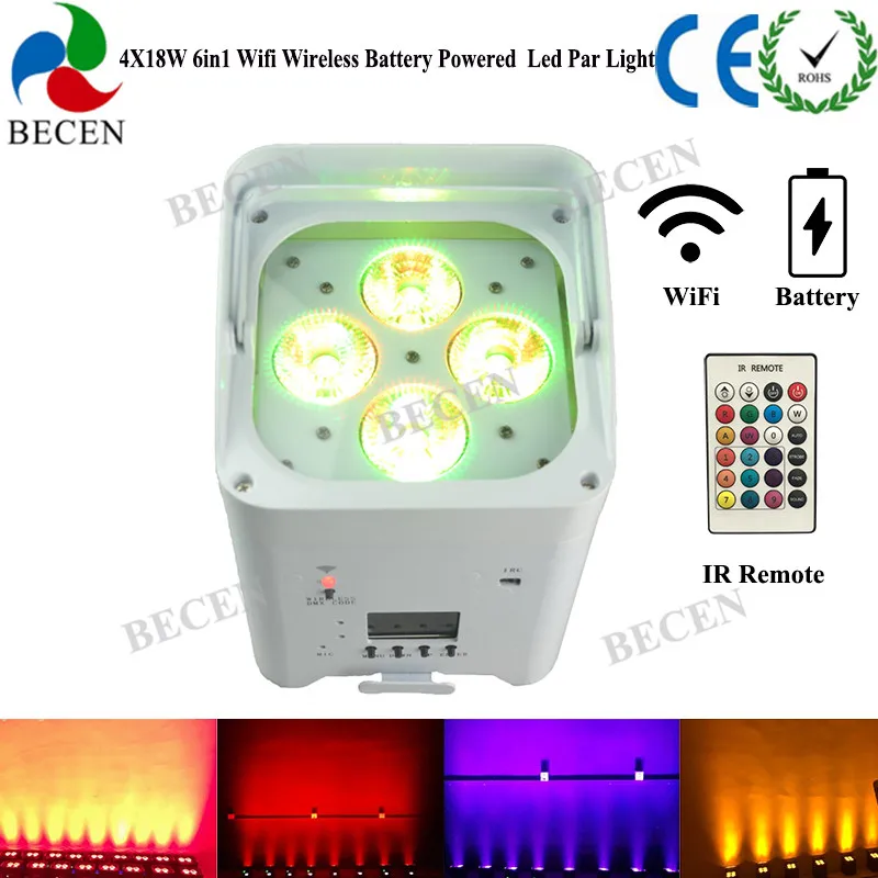 6 шт. перезаряжаемый 4x15 Вт rgbwa uv 6in1 Wifi приложение беспроводной DMX IRC на батарейках