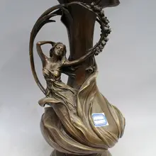 1" Western Art скульптура Чистая Бронза Мрамор Энджелл Девушка Цветок Ваза Статуя