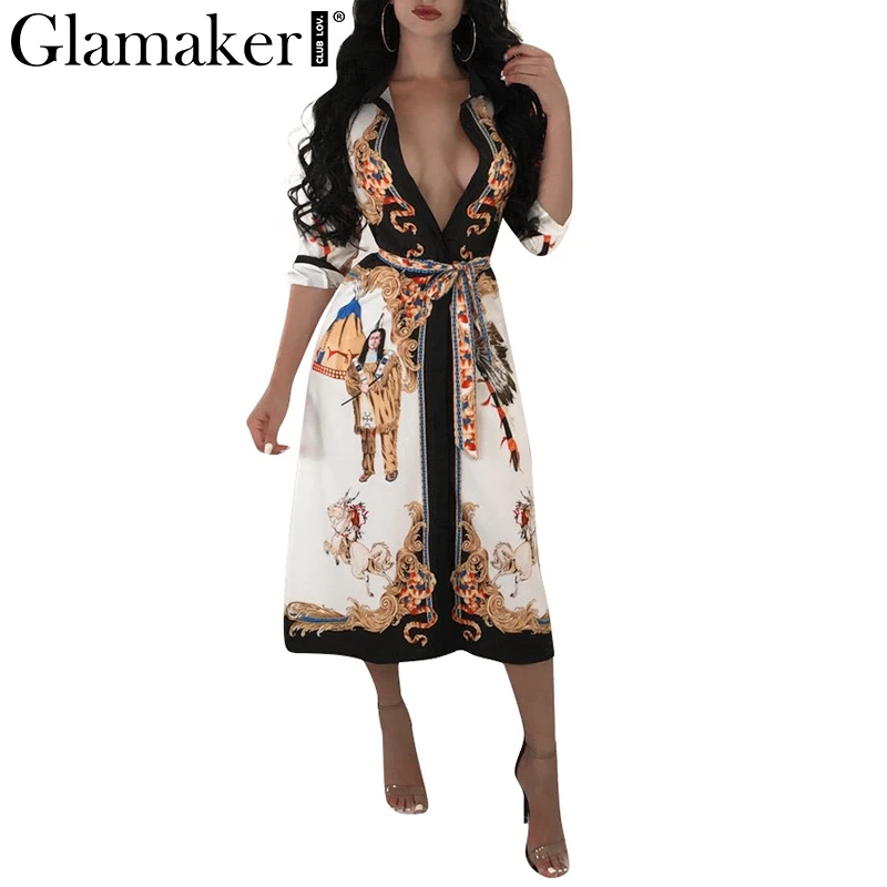 Женское платье рубашка с длинным рукавом и глубоким v образным вырезом Glamaker