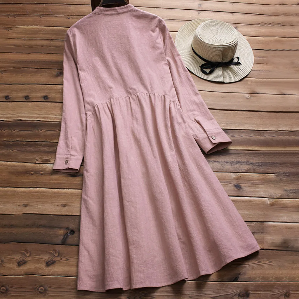 Женское Ретро повседневное короткое платье с круглым вырезом, большой размер, короткий рукав, на пуговицах, студенческое модное облегающее платье с длинным рукавом# G4