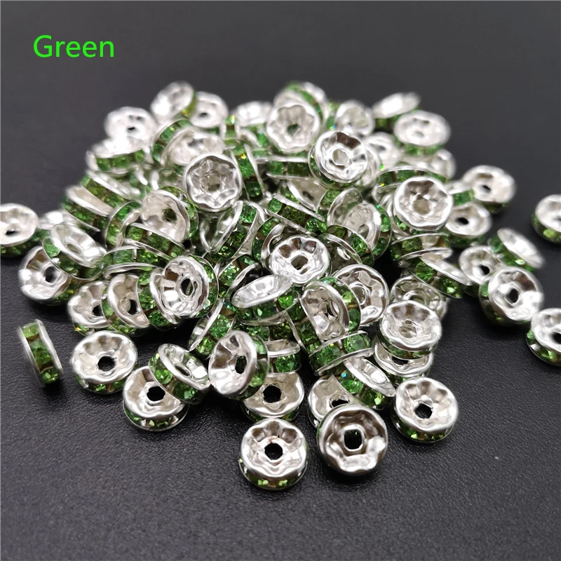 Green 5/8/10 мм 50 шт Стразы Rondelles свободные металлический разделитель для бусин с украшением в виде кристаллов бусины для самостоятельного изготовления ювелирных изделий Аксессуары - Цвет: Green