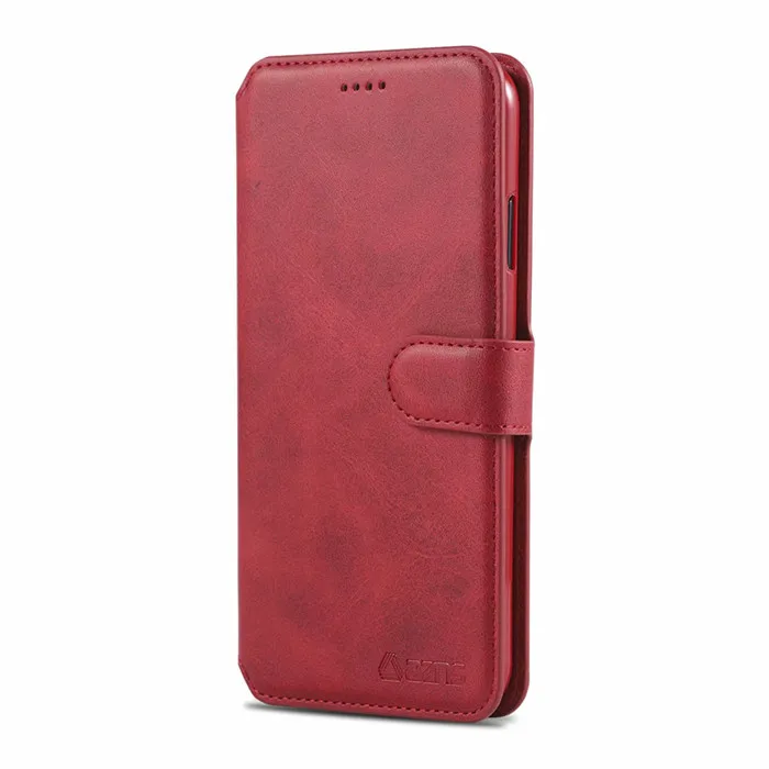 Кожаный магнитный чехол-бумажник AZNS для apple iPhone Xs Max Xr X 8 7 6S Plus, роскошный винтажный Чехол-кошелек с отделением для карт - Цвет: Красный