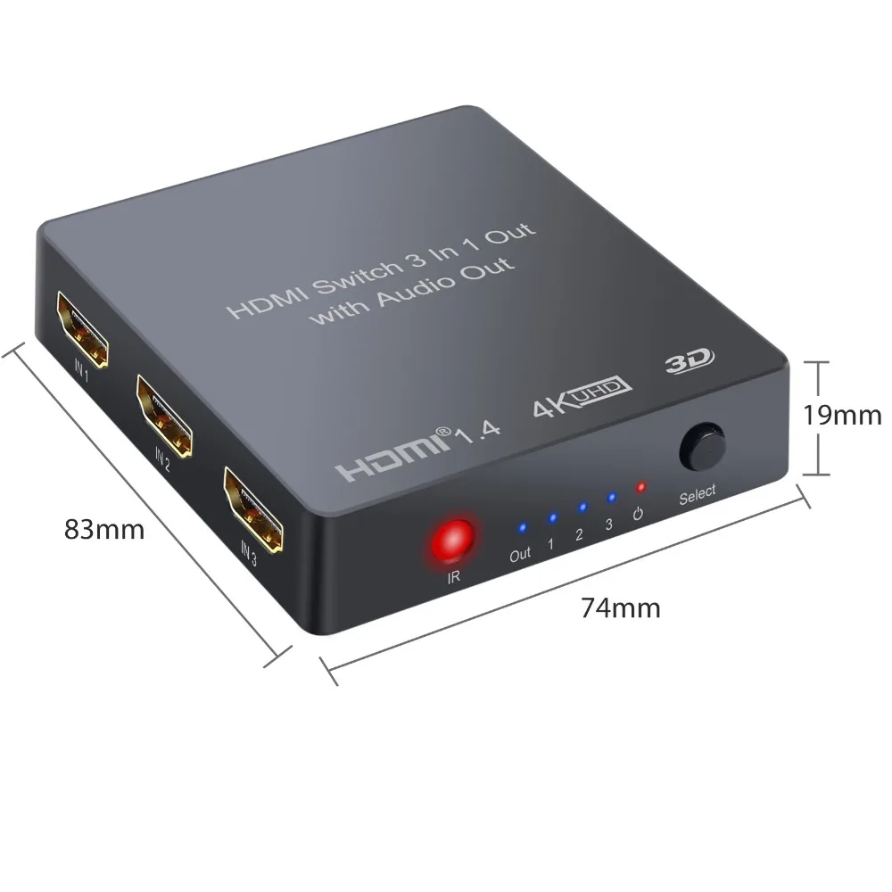 4K 3D 1080P PIP 3 порта HDMI коммутатор с аудио экстрактором конвертер оптический Toslink SPDIF выход(пульт дистанционного управления без батареи