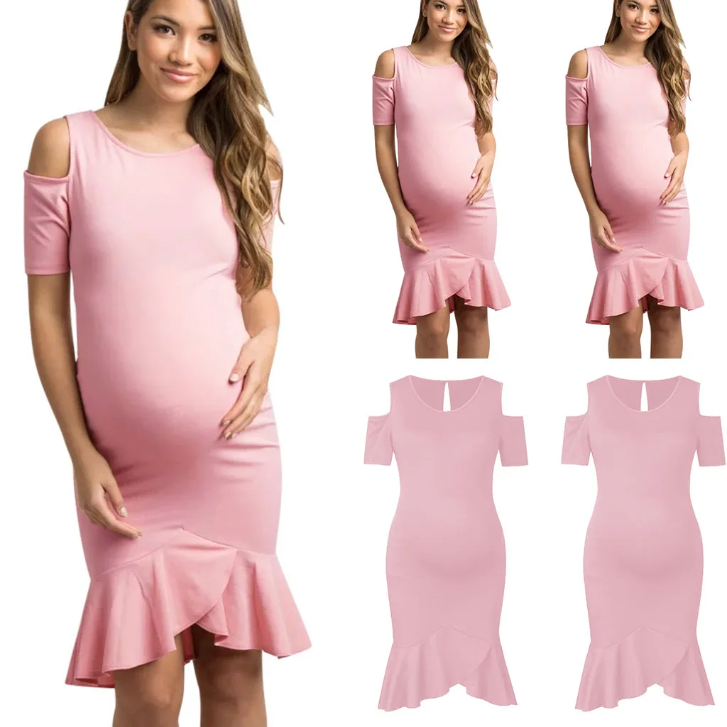 

Fashion Women Pregnant Maternity Short Sleeve Summer Ruffle Party Dress S-2XL Shoulderless Photography Props Pregnancy Dress