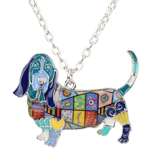 Blue Bonsny эмалированный сплав Basset Hound Подвеска для ожерелья для собак цепь Collier мультфильм животных Ювелирные изделия для женщин девочек любителей домашних животных Прямая поставка - Окраска металла: Blue