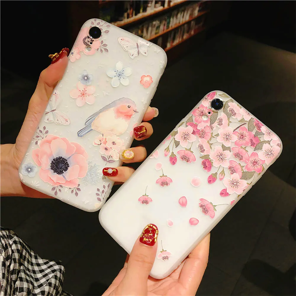 Flower Phone Case For iPhone 7 6S 8 6 Plus X XR XS Romance Cherry Blossom Soft TPU Pink Sakura Rose Back Cover Capa |