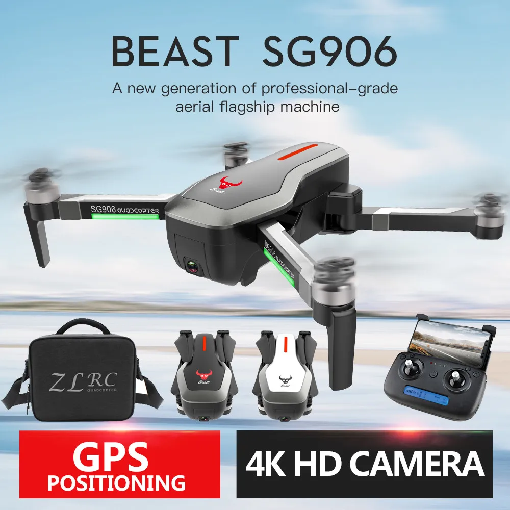 

ZLRC Beast SG906 GPS 5G WIFI FPV 4K Ultra HD Camera Optical Flow Positioning Brushless Foldable RC Drone Quadcopter RTF+Bags new