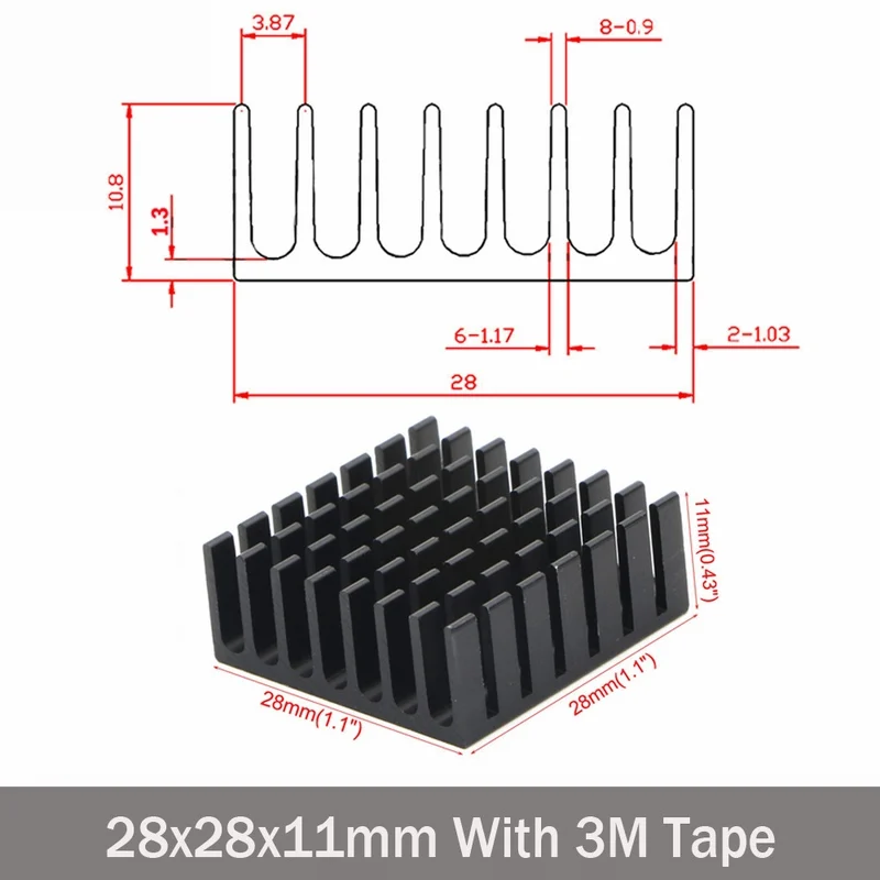 28x28x11mm Black 2 шт. Gdstime кулер аксессуары 40 мм радиатор 40x40x20 мм IC Радиатор алюминиевое охлаждающее ребро вентилятор 28 мм 40 мм 100 мм 150 мм радиаторы - Цвет лезвия: 28x28x11mm Black