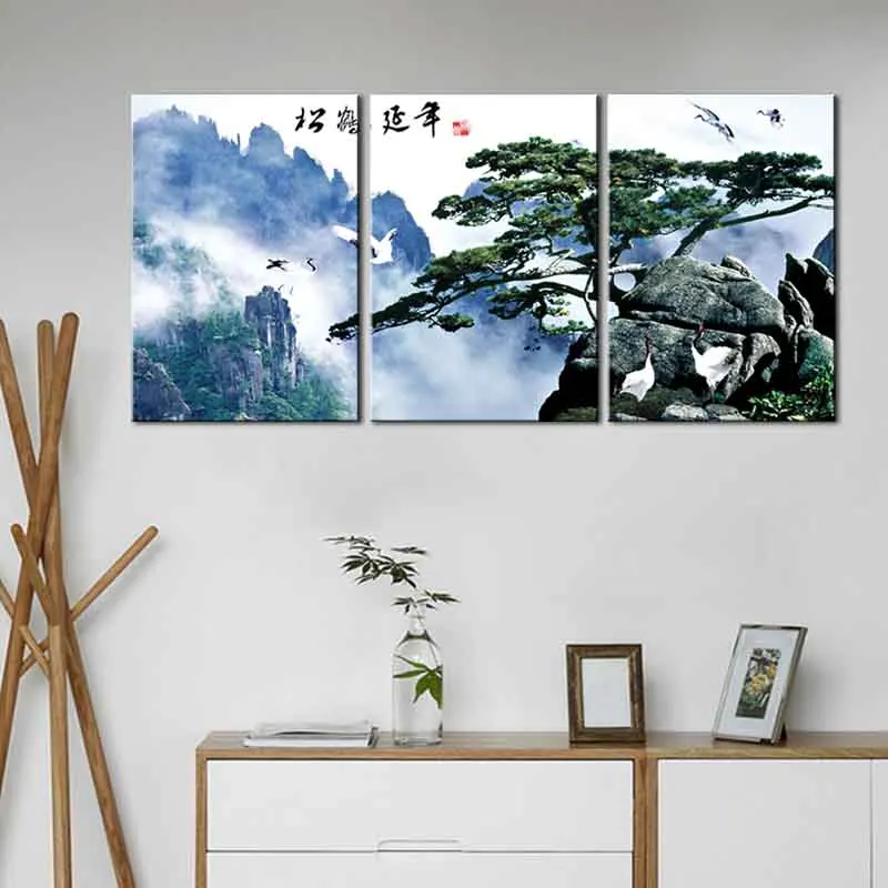 3 шт./компл. Классическая традиционная китайская картина сосновое дерево и кран