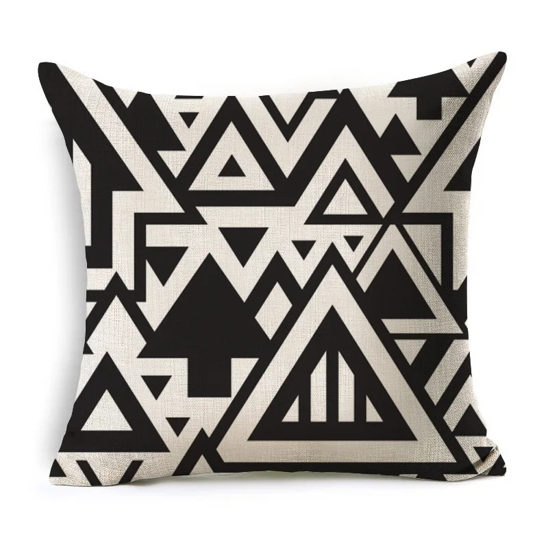 Подушки из хлопка и льна 1 шт. бежевый черный с геометрическим узором для
