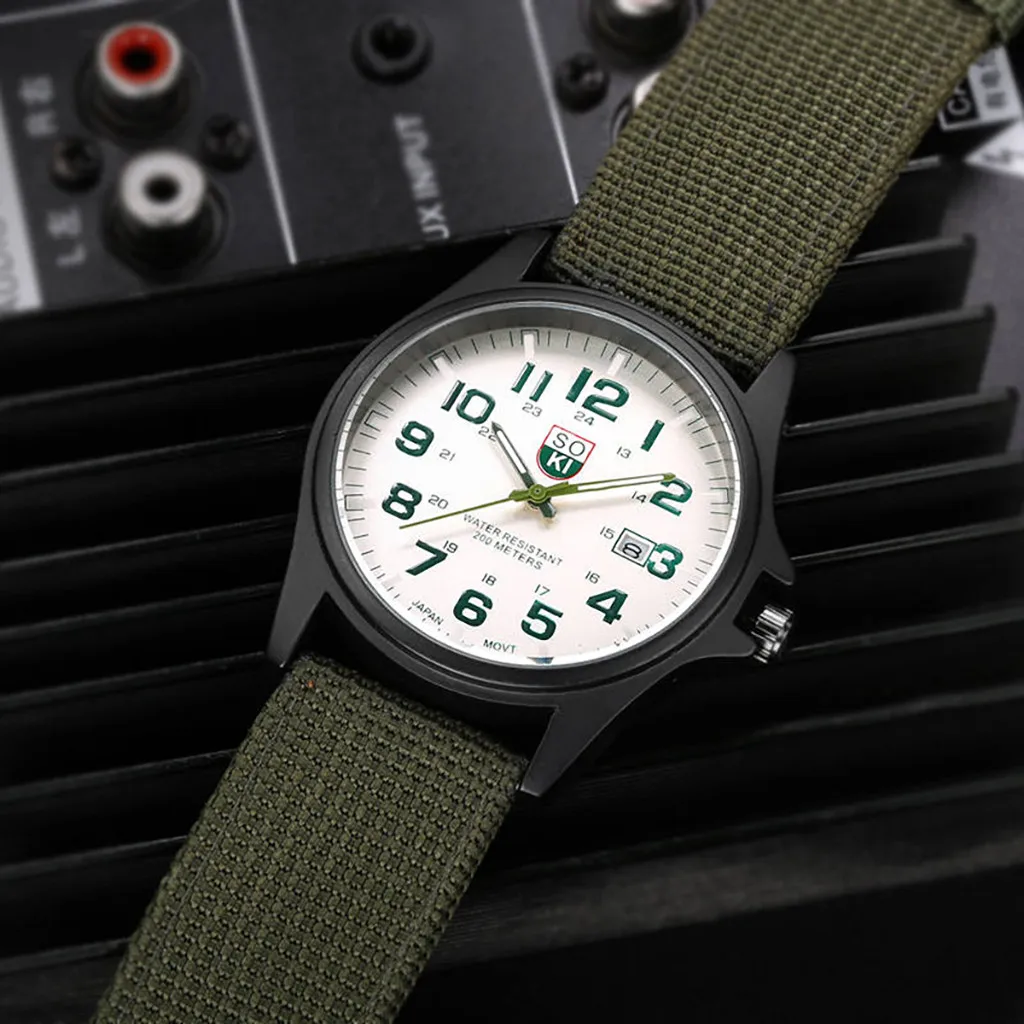 

SOKI Men's Watch Military Woven Nylon Belt Calendar Quartz Wristwatch Mens Reloj Hombre 2021 erkek kol saati zegarek meski