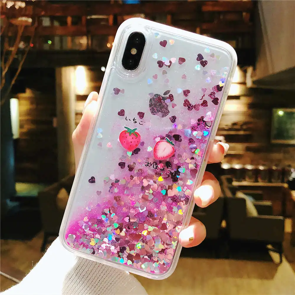 Арбуз клубника динамические жидкие блестки песок зыбучий чехол для iPhone X 6 S 7 8 Plus