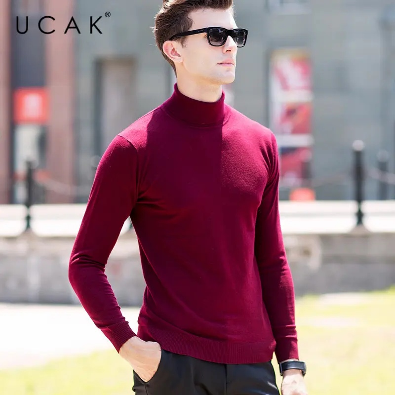 UCAK, брендовый мужской свитер, классический, Повседневный, Pull Homme, чистый мериносовый шерстяной пуловер для мужчин, Осень-зима, кашемировый свитер с высоким воротом, U3004