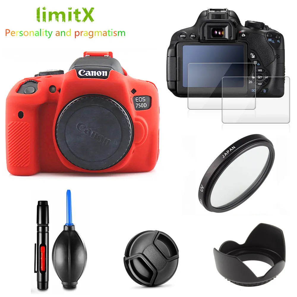 Red Bundle Kit Полный защитный комплект Защитная пленка для камеры Сумка УФ фильтр бленда крышка ручка воздуходувка для Canon EOS 750D T6i с 18-55 мм объективом - Цвет: Red Bundle Kit