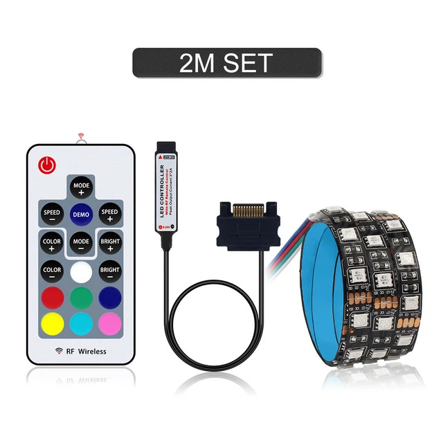 2m set 60 Светодиодный светильник s/m RGB 5050 для ПК, чехол для компьютера, интерфейс SATA+ 17key RF пульт дистанционного управления, беспроводной 50 см 1 м 1,5 м 2 м - Испускаемый цвет: 2m set