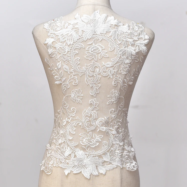 

1 piece /pack Extra wide cotton embroidery lace applique handmade diy wedding dress back decoration soft mesh fabric