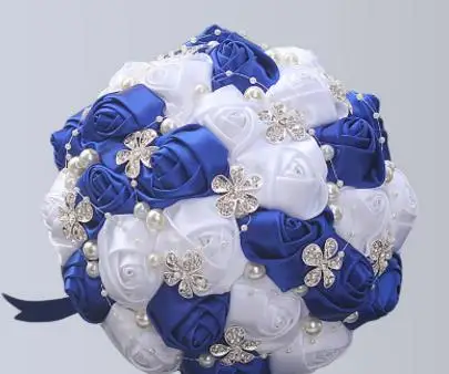 Royal blue Свадебный букет s Искусственные цветы букет розы белые свадебные букеты свадебная брошь шикарный украшенный бусами плач - Цвет: Royal blue
