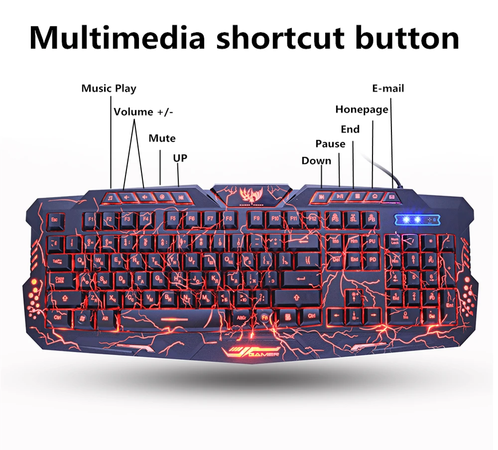 ZUOYA игровая клавиатура на русском и английском, трещины 3-Цвет дыхание подсветкой USB Проводная Цвет Фул Водонепроницаемый игровая клавиатура для портативных ПК