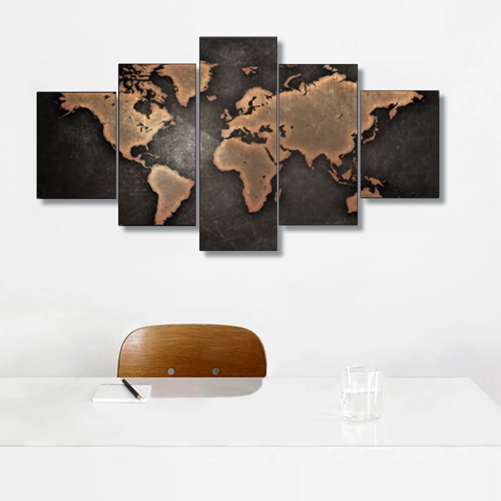 Laeacco Wall Art World Map Abstract Painting Canvas Posters and Prints 5 Pieces Pictures Living Room Office Decoration Home Deco | Дом и сад