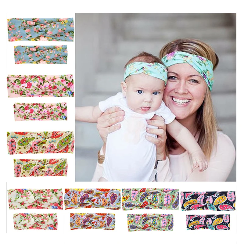 

1SET Mom and Turban Headband Pair Set Top Knotted Flower Headband Fashion Cotton Headwear for women Hair Accessories mz1