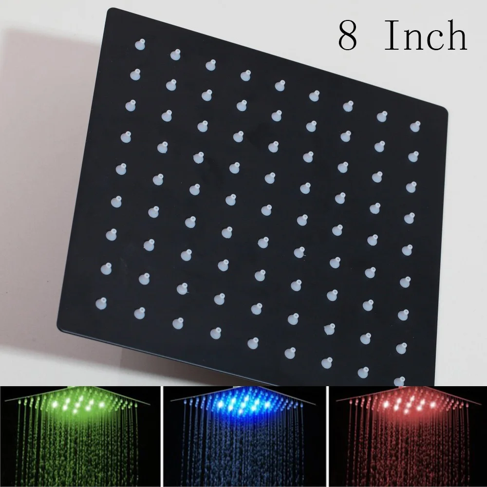 8 inch shower head KEMAIDI Ванная комната душевой кран Набор Черный Латунь 8/16 светодиодный смеситель холодной и горячей воды кран W/водопад 2-функцииосадки Насадки для душа - Цвет: 8 inch shower head